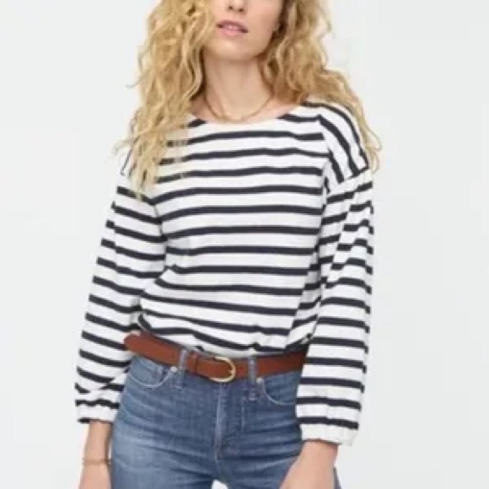 J Crew‎ Mariner cloth puff-sleeve striped top navy/white boatneck size M